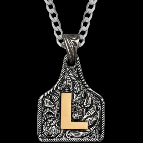 Medium Initial Cow Tag Necklace 